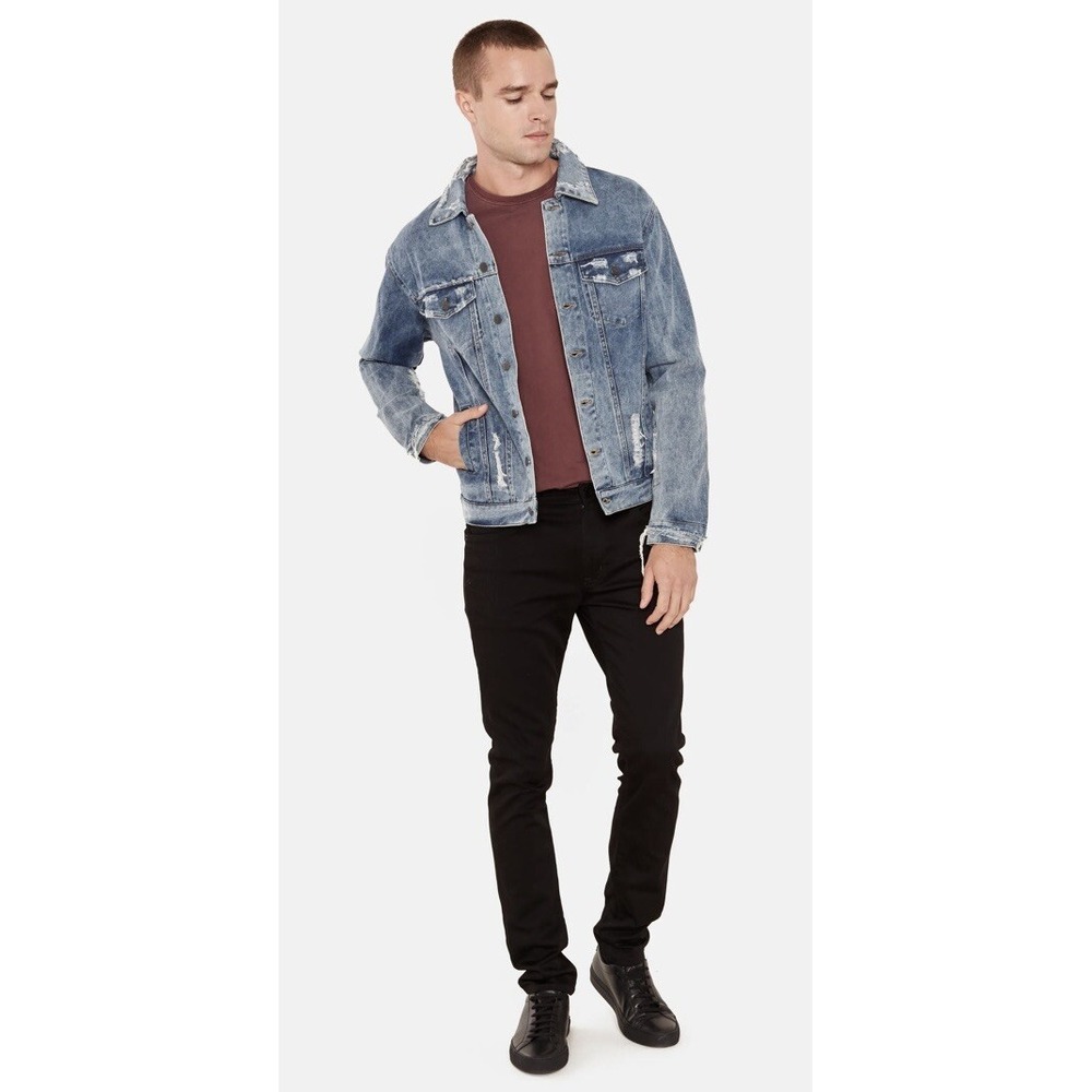 The People vs Men's XXL Fits US Large Denim Jean Jacket Distressed Destroyed - Picture 2 of 11